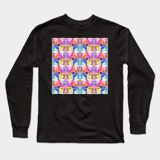 Checked Rainbow Fiesta Blue Kaleidoscope Memphis Design Pattern Long Sleeve T-Shirt